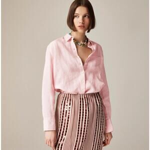 J.Crew Garcon Classic Fit Irish Linen Shirt WMNS 12 Pink Button Up Long Sleeve